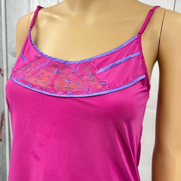 Paltal SMALL VINTAGE 90's Pink Floral Embroidered Barbiecore Camisole Top Tank - Picture 4 of 7